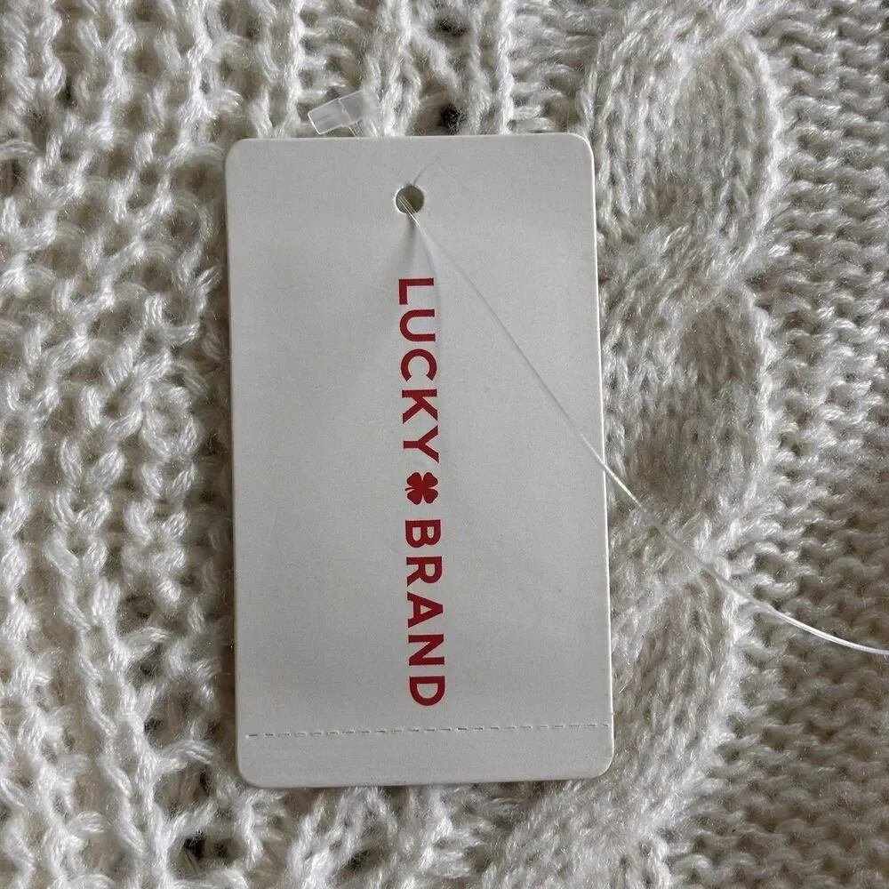 Lucky Brand Women's Size XL Open Knit Fisherman Cable Pullover Ivory Sweater $99